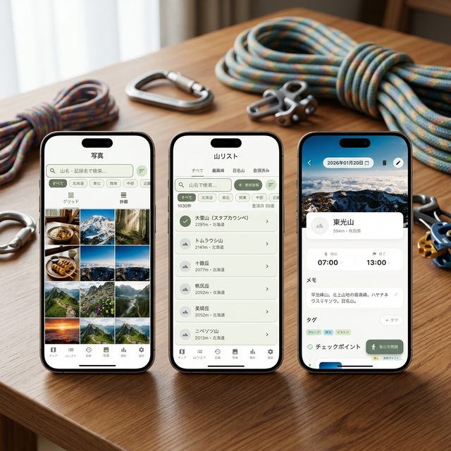 Yamanuriの登頂コレクション画面 - 登った山がリスト化され写真と共に保存されている様子